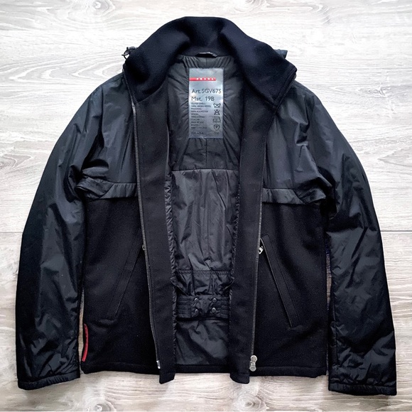 Prada | Black Men’s Nylon and Virgin Wool Hoodie Jacket - Picture 3 of 8